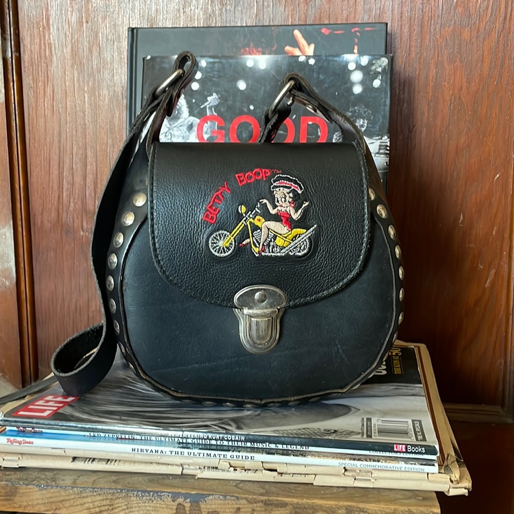 Vintage Betty Boop on Motorcycle Hard-case leather bag - TM Hearst